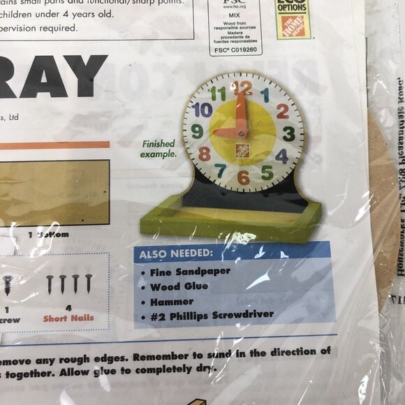 Home Depot Kids Workshop - Wood Craft Kit - Clock Tray New - Picture 2 of 6